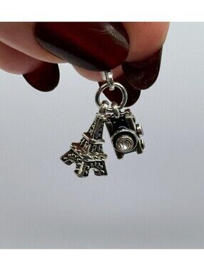 Silver Dangle Charm Paris France Eiffel Travel Camera Adventure